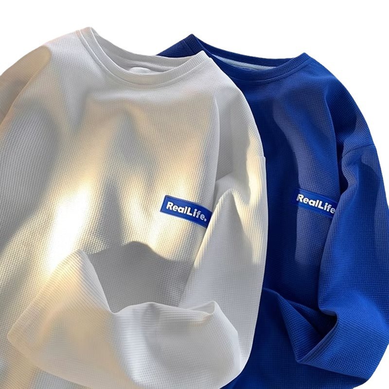 Camiseta de manga larga para hombre primavera y otoño marca de moda pesada waffle cuello redondo camisa de fondo Camiseta con suéter de alta calidad