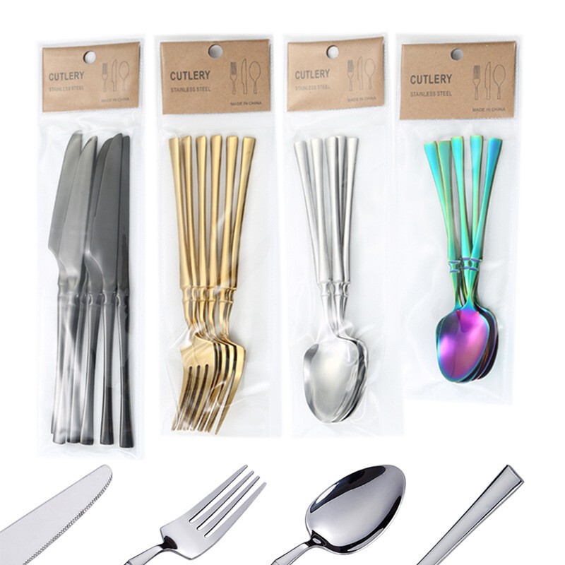 Cross-border Middle East Series Stainless Steel Small Waist Knife, Fork and Spoon suit PVC Bag 6 Pack Gold-plated Commercial Super Western Tableware