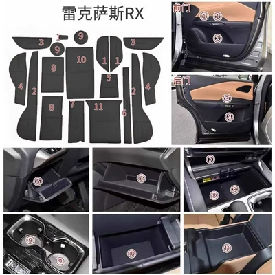 Anti-slip mat | water cup non-slip storage - 23-25-lexus-rx-five-seat-door-groove-pad-leather-embossed-model-business-black