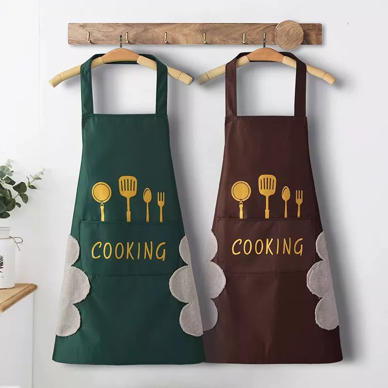 厂家批发围裙刀叉时尚北欧风厨房防水围腰防水防油广告挂脖围裙