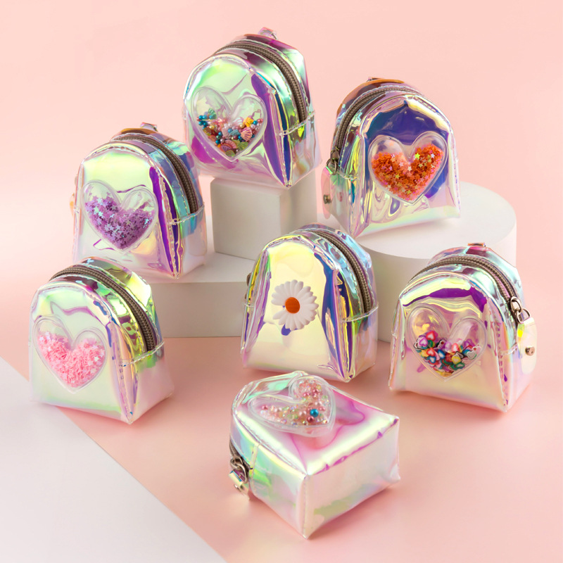 Bolso de las mujeres 2024 de la nueva chica dulce pequeña mochila monedero jalea láser mini clave caso bolsa de la moneda