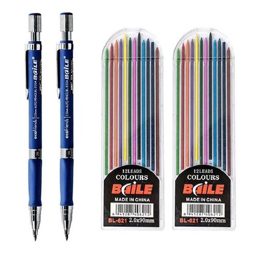 2.0 Mechanical Pencil 2 Exam Press Drawing Writing Mechanical Pencil Black Colored Lead