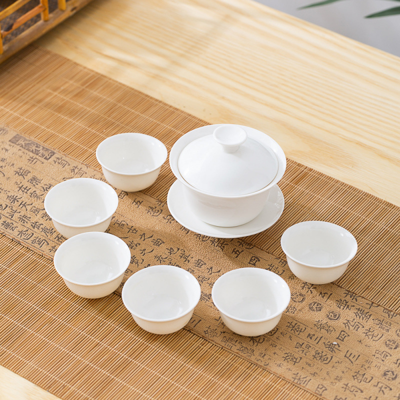 Cuenco de cubierta de porcelana de hueso, grasa de cordero, juego completo de té Chaoshanfu, simple ceremonia de té casera, tetera de té image 15