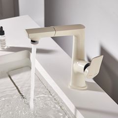 Full copper milky white cold and hot bathroom sink faucet basin pull-out adjustable height toilet bathroom sink faucet