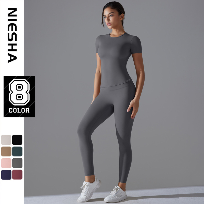 Internet-famous New T-shirt Quick-drying Yoga Suit Short-sleeved Slim-fit Fitness Top Blouse Outdoor Running Sports suit Women