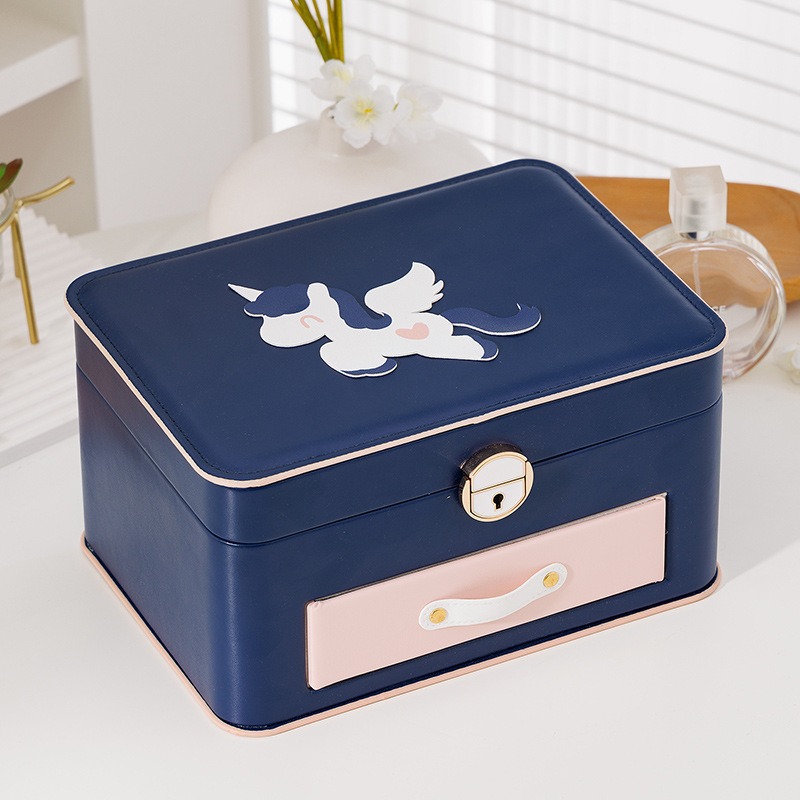 Pony unicornio de múltiples capas joyero grande joyero joyero joyero caja de aros collar pulsera caja de almacenamiento de joyas con cerradura