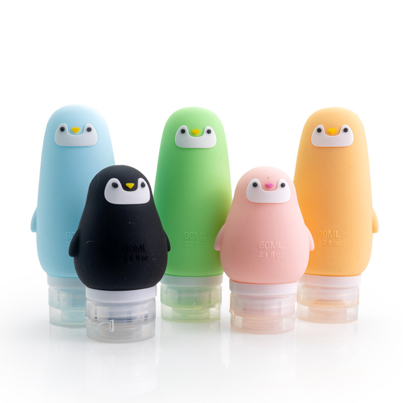 可爱企鹅款收纳瓶户外旅行沐浴露护肤品分装小样瓶硅胶企鹅分装瓶