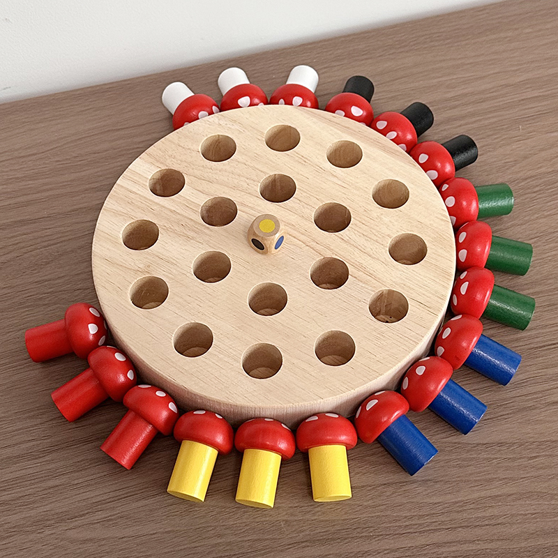 Juguetes de ajedrez de madera de memoria de color de hongos de madera de padres-hijos juegos de mesa interactivos de entrenamiento de concentración