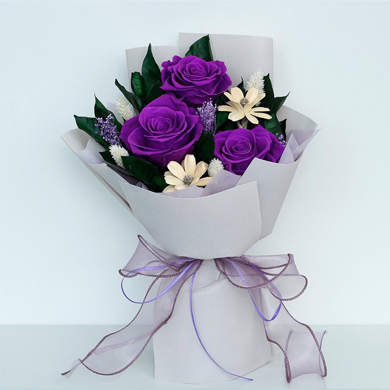 Gardenia hojas de flores eternas productos terminados de regalo de cumpleaños del día de San Valentín para la graduación de la novia bouquet de rosas de alta calidad