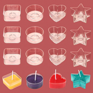 High transparent plastic tea wax Cup handmade candle cup container small shell flame retardant round square love star Single Pack