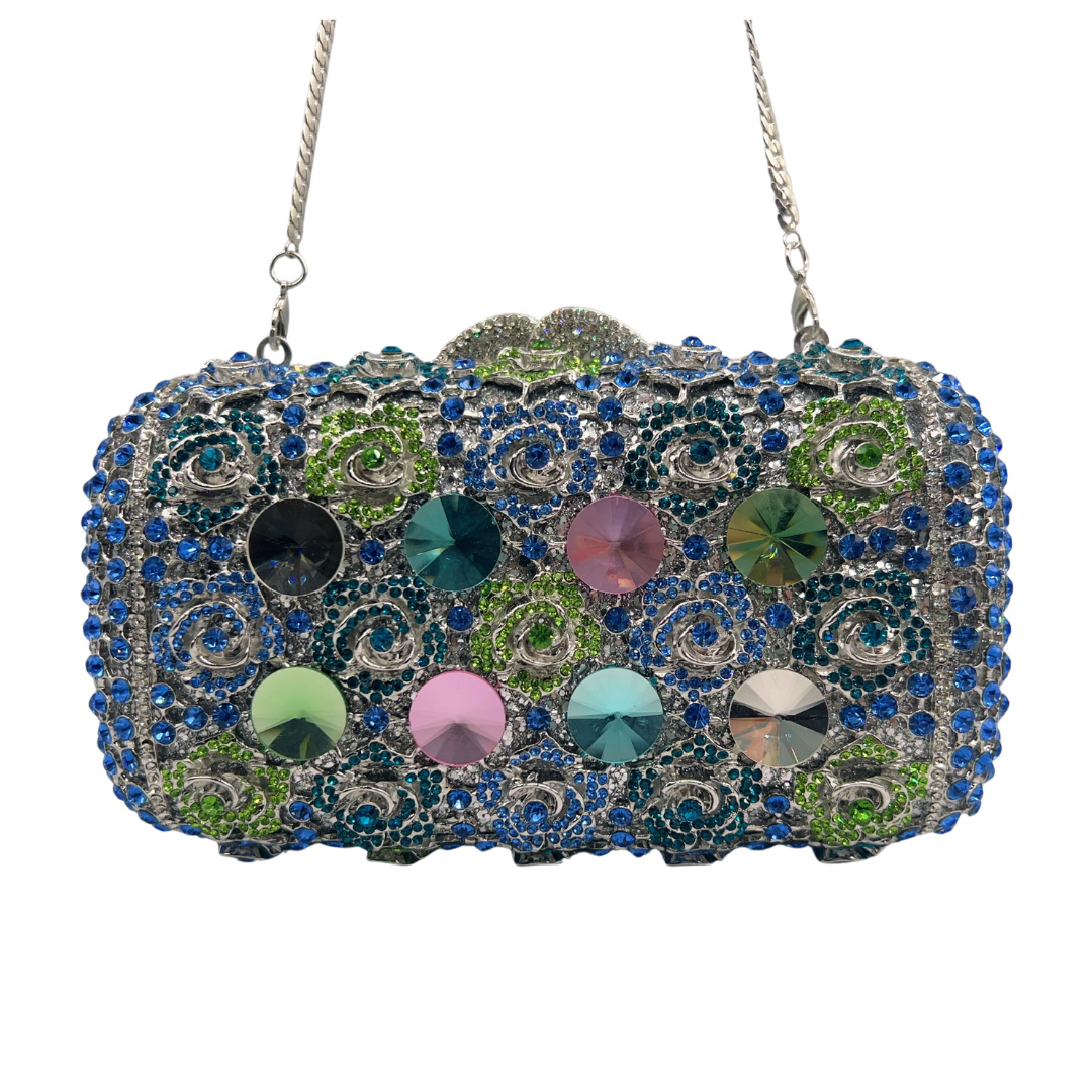 Túi clutch nữ đính đá pha lê dạ hội cao cấp — Xanh bạc, xanh lá cây, Tùy chỉnh màu khác chi tiết 2