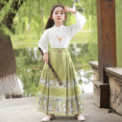 萱微妮中國風唐裝2024新款半身裙套裝女童馬面裙春天兒童古裝漢服