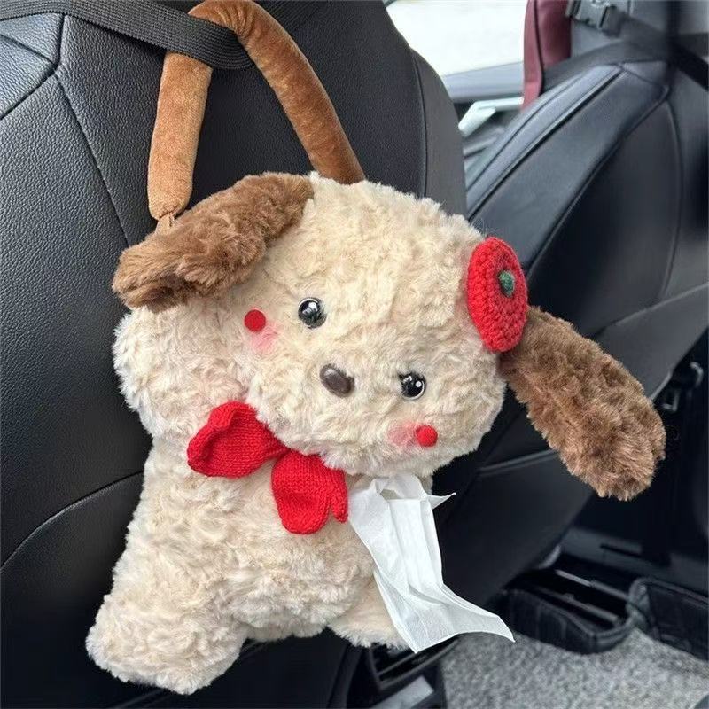 Little Red Book Red Hat Brown Dog Car Tissue Hanging Bag 2024 New High Sense Hanging Tissue Box Cross Border