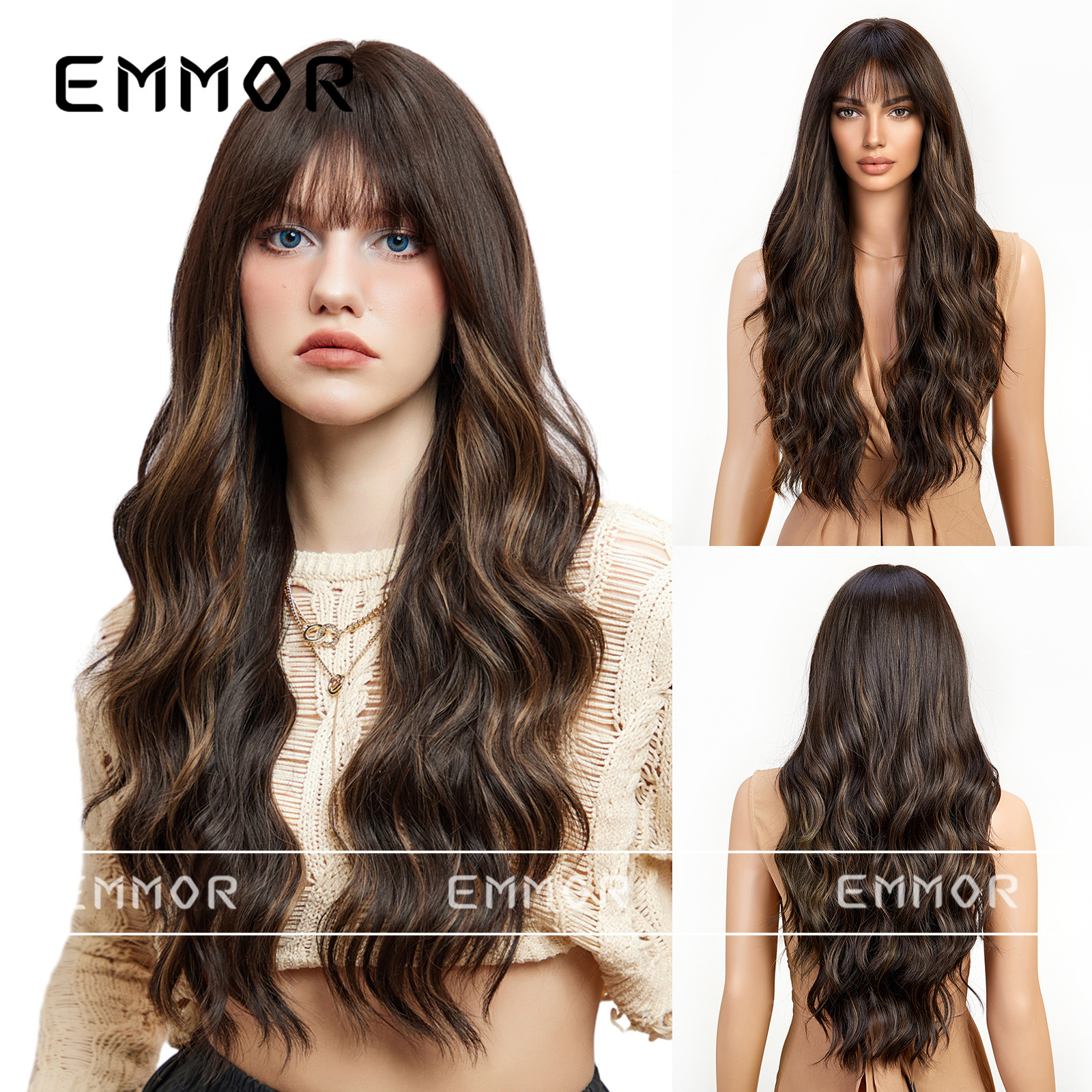 Marrón dorado teñido Rosa dibujos animados aire Bangs onda rizado Pelo Largo elegante mullido perezoso peluca cabeza completa forma