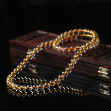 天然巴西金发晶手链透体发丝 钛晶三圈散珠水晶手串 金发批发爆款