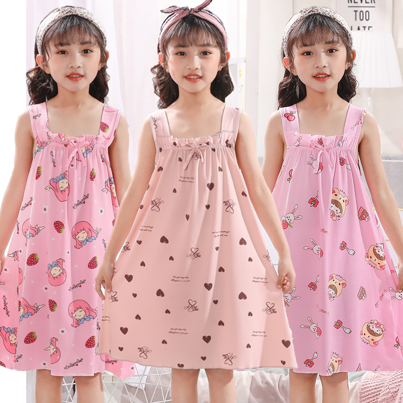 Children's Nightgown Baby Summer Girl's Sling Nightgown Girl's Nightgown Girl's Baby Sling Skirt Summer New