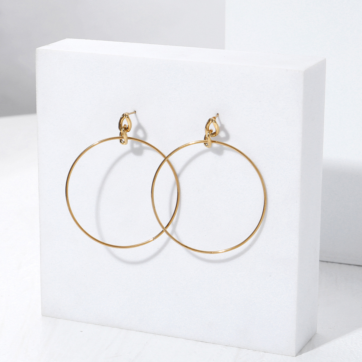 Fashion Stainless Steel 18k Gold Plated Large Hoop Earrings display picture 1