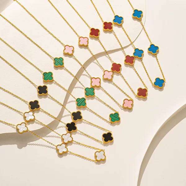 13MM titanium steel 5-link necklace forest series 5-link four-leaf clover necklace fresh fashion style does not fade