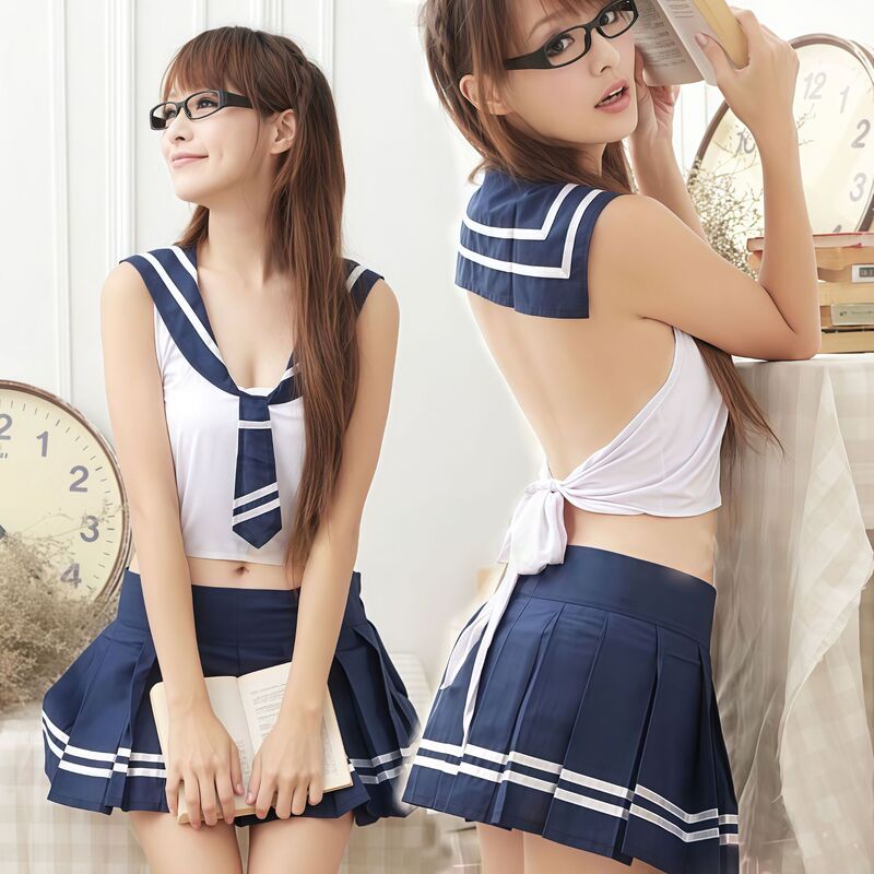 Sexy Lingerie, Sexy Jk Schoolgirl Sleeveless Outfit, Ktv Bar, Disco Bar, Nightclub Performance Outfit, Split-Style Outfit Set