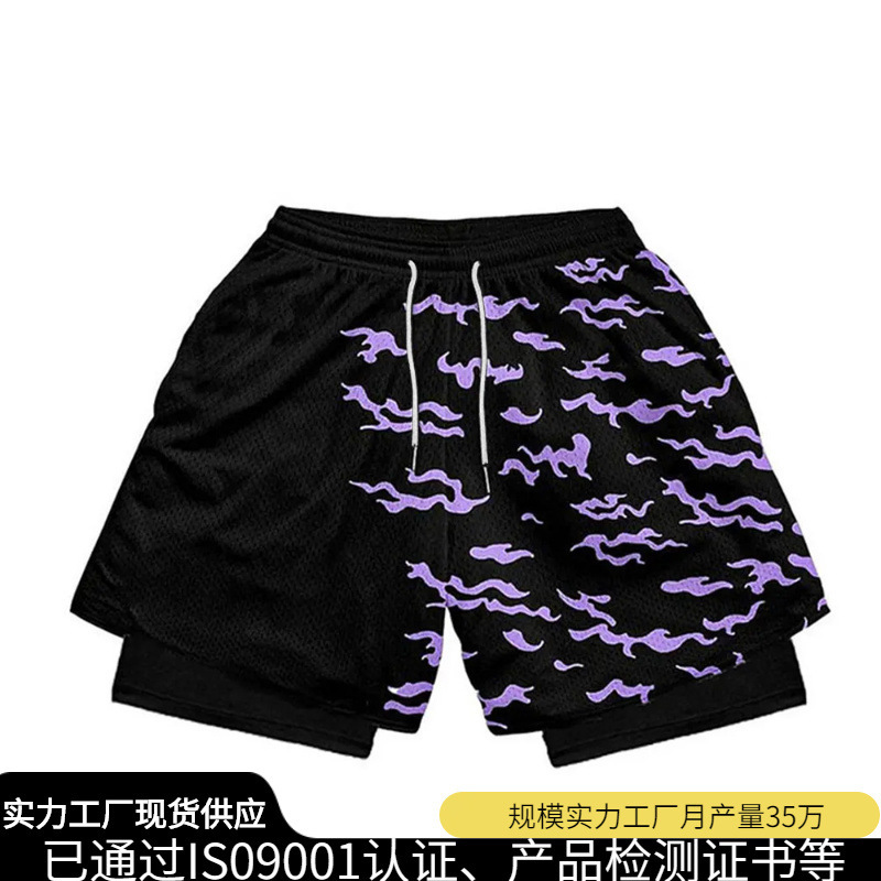 Anime 3D Digital Printing Men's Double-Layer Aliexpress Hot-Selling Sports Shorts for Fitness and Running 2-in-1 Training Anime 3D Digital Printing Men's Double-Layer Aliexpress Hot-Selling Sports Shorts for Fitness and Running 2-in-1 Training