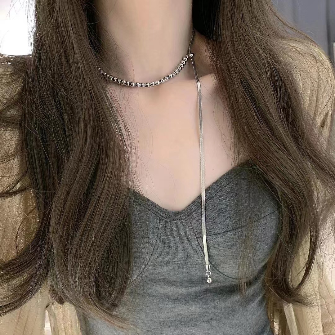 Collar elegante con cuentas para mujer cadena clavícula acero_voghion.com