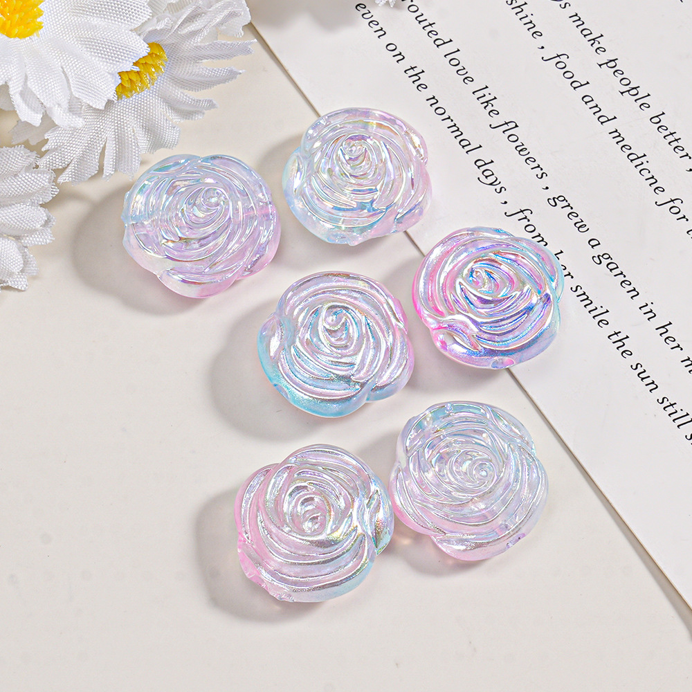 Cuentas de resina iridiscentes transparentes de doble cara con forma de rosa, efecto glaseado, para accesorios de colgantes de cadena de teléfono DIY, venta al por mayor