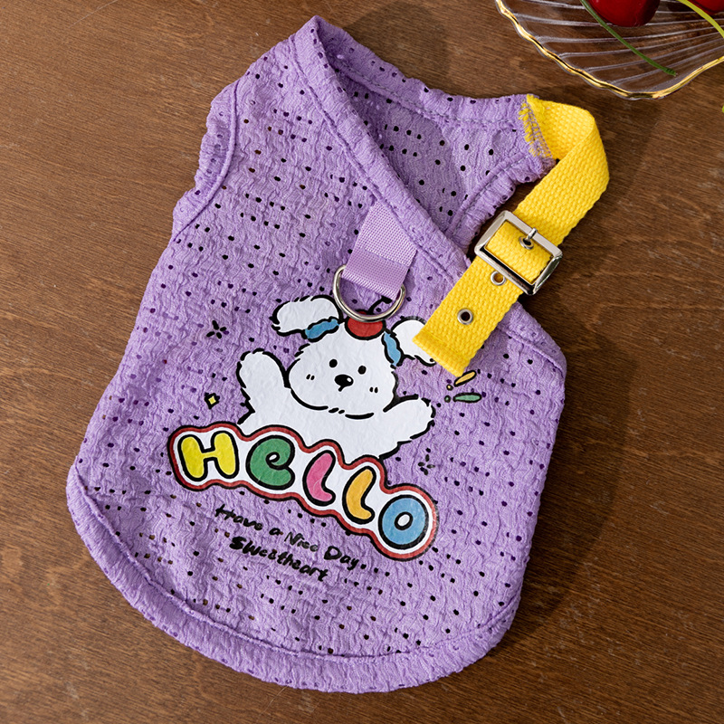 Primavera y verano perros lindos perros correa hueca impresa chaleco gatos perros pequeños y medianos peluche ropa de perro