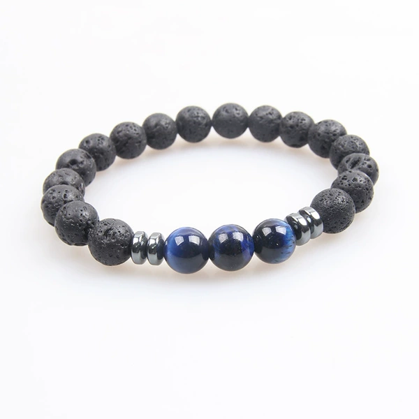 Lava stone with blue tiger eye stone bracelet 8mm