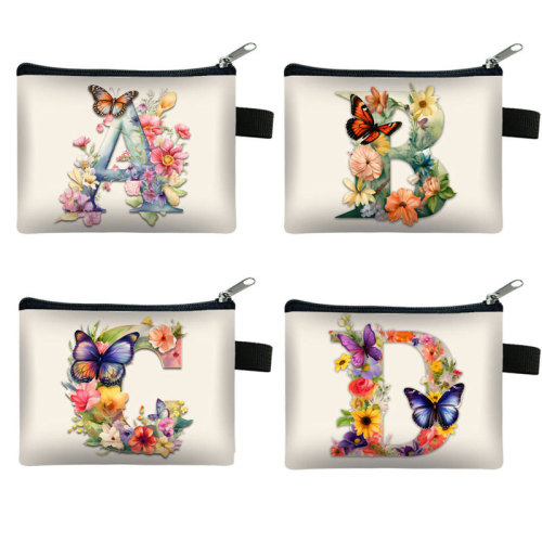 2025 New Butterfly Flower Letter Print Fabric Boho Style Small Purse Portable Card Holder Mini Purse