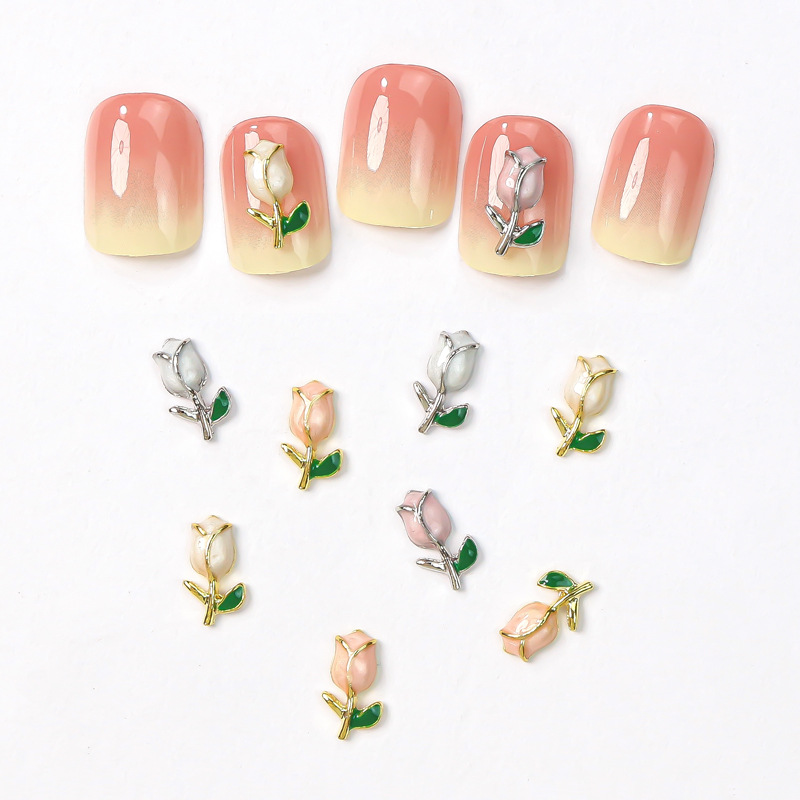 Popular arte del clavo tulipán joyería en línea celebridad aceite goteo flor Rosa nueva luz de lujo de aleación de metal decoración de uñas