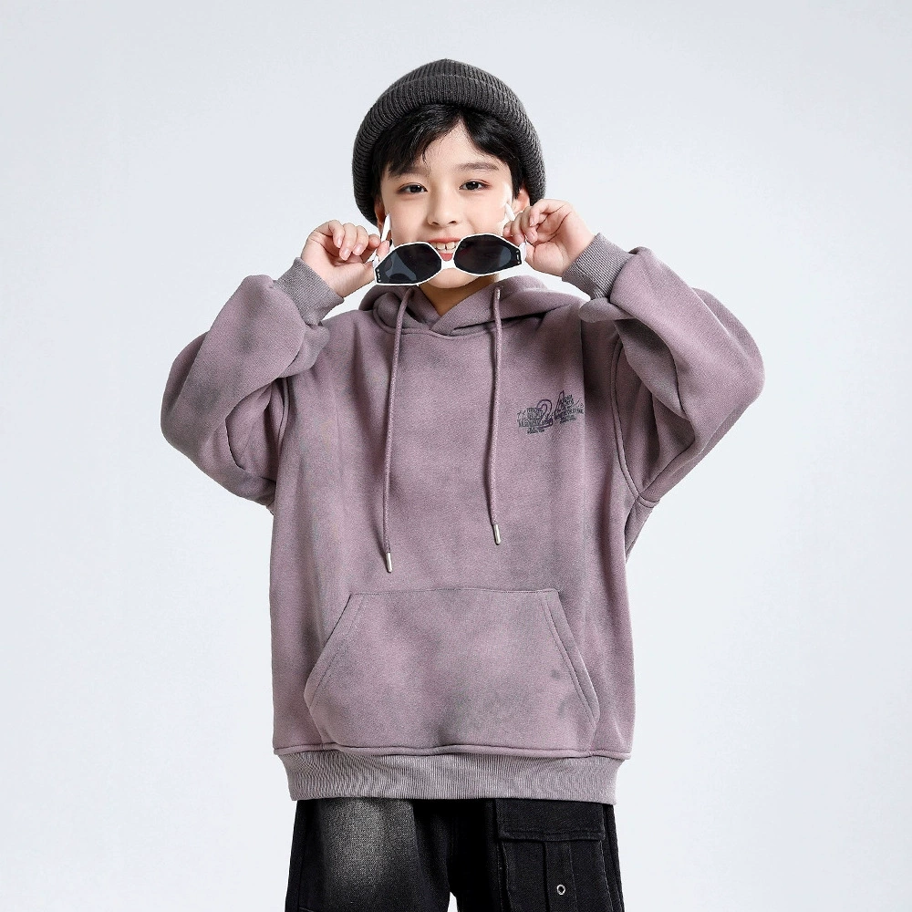 Demi-season fleece retro hoody for boys, oversize, increased thickness, nostalgia