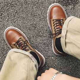 cleanfit德比鞋棕色大头皮鞋男款夏季户外登山工装鞋低帮马丁靴