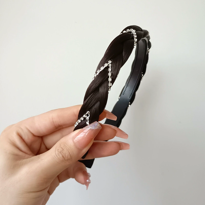 handmade wig headband with pigtail, scalloped hair accessory, matte silk, Ø≈15 cm