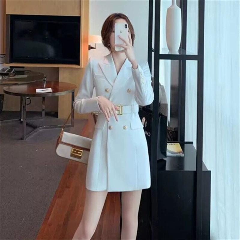 Весенний и осенний премиум тощий 2025 ветровка куртка женская средняя длинная весна и осень новый двубортный длинный костюм пальто