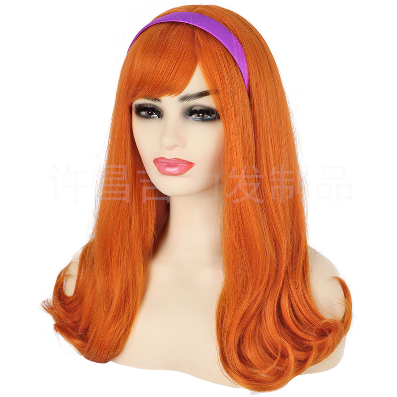 Amazon New Product Orange Long Curly Hair with Slanted Bangs Daphne Costume Halloween Cosplay Wig