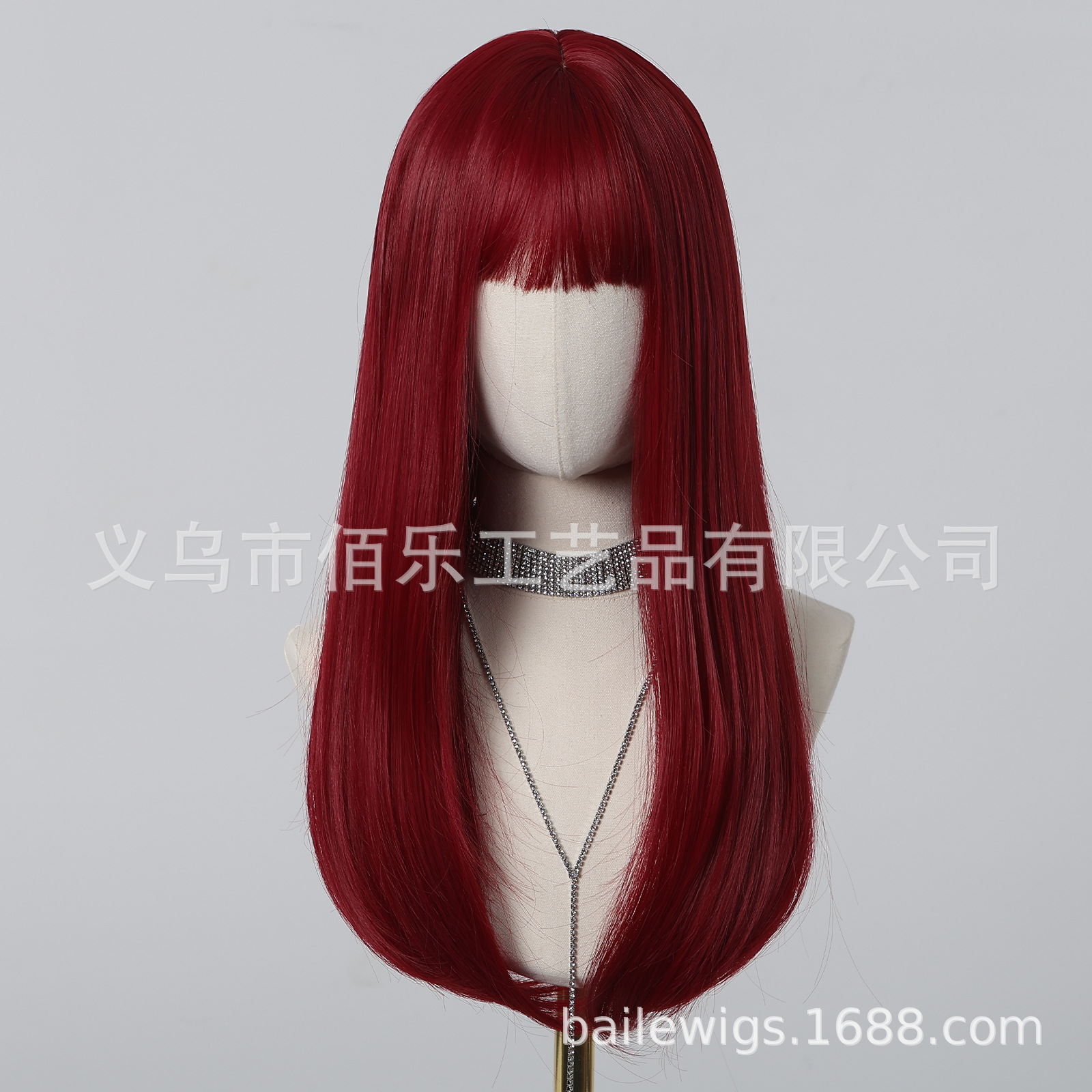 Venta caliente transfronteriza Neptuno rojo Qi flequillo largo cabello liso peluca de fibra química de alta temperatura fabricante spot wigs al por mayor image 3