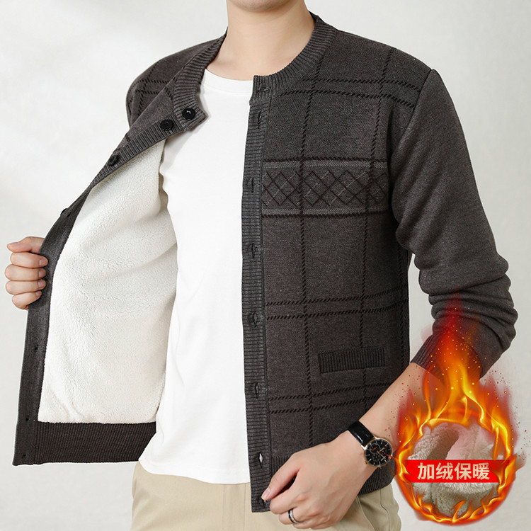 Otoño y invierno nuevo suéter de peluche chaqueta de hombre viejo camiseta de punto casual cardigan invierno cálido suéter de hombre