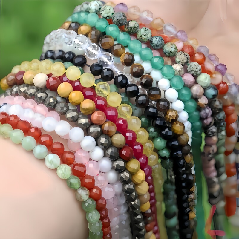 Cross-Border Hot Selling Natural Faceted Beads Agate Crystal Loose Beads DIY Jewelry Accessories Beaded Bracelet Necklace Wholesale