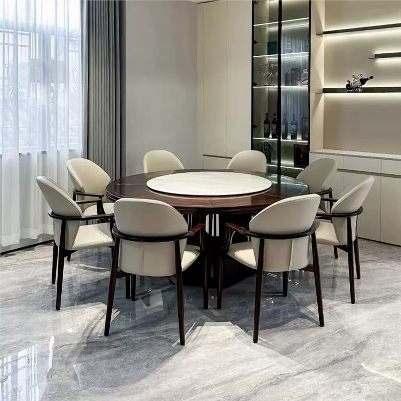 Дизайнерский новый обеденный стол и стулья в китайском стиле из массива эбенового дерева для больших семей, круглый стол для современной виллы.