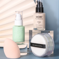 The Honeycomb Isolating Foundation Set includes foundation, isolating cream, pre-shave cream, loose powder, and a beauty sponge.