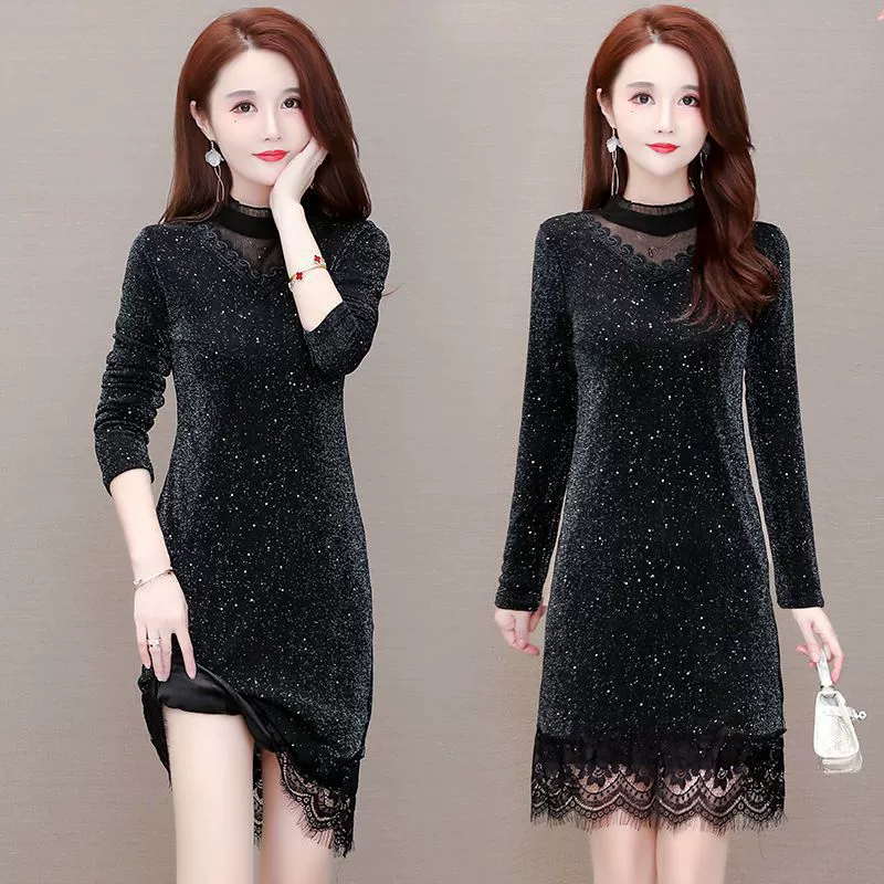 Плюшевая толстая толстая лисица большого размера бархатная кружева 2024 зимняя новая нижняя рубашка