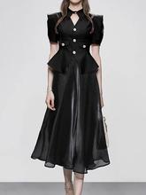 2023夏季新款欧美走秀款轻奢女装设计感黑色礼服裙套装女1432