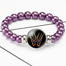 跨境熱銷漫威英雄logo系列紫色彈力繩暗扣珠串手鏈 影視周邊飾品