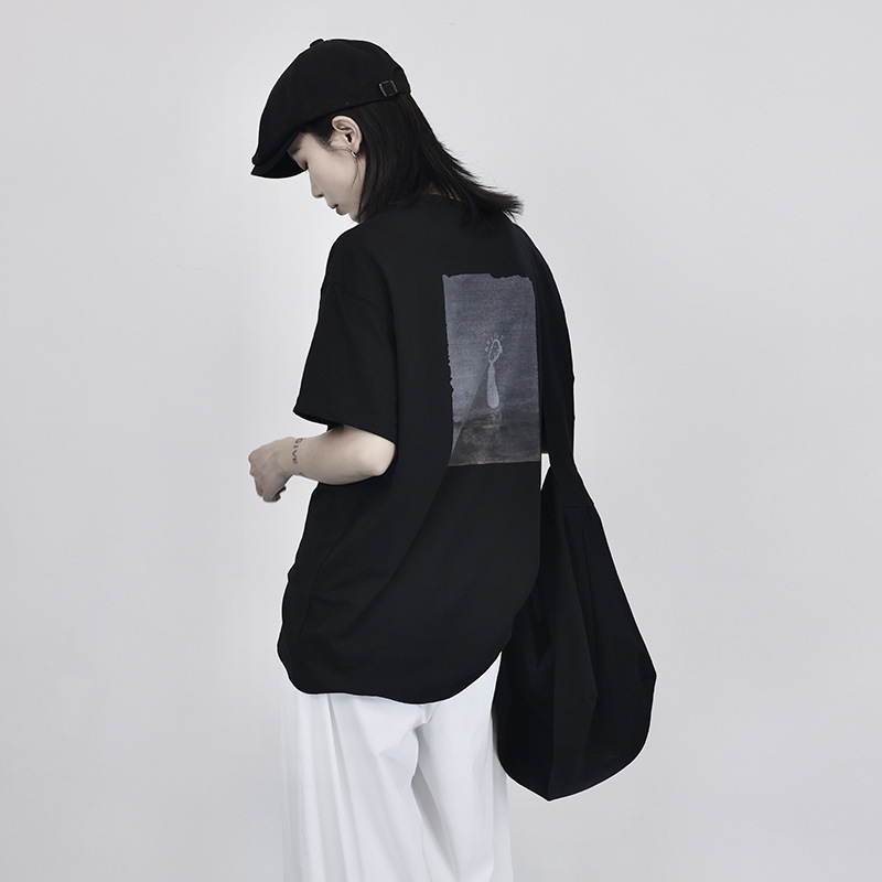 Summer New Round Neck Short-Sleeved T-Shirt for Women Yamamoto Dark Design Niche Back Printed Loose Slimming Look Top