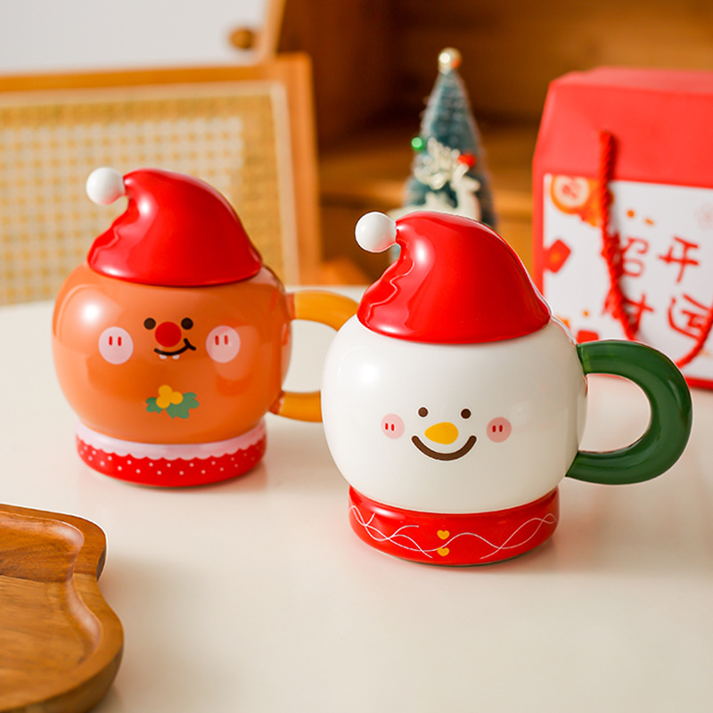Creativa Navidad taza de regalo Taza de cerámica de dibujos animados Pareja nórdica taza de agua taza de café con tapa caja de regalo