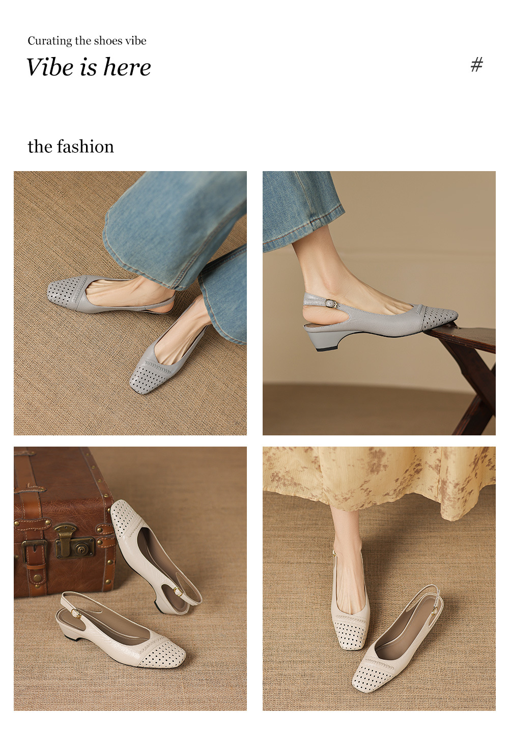 Sandal nữ gót thấp 3.5 cm mũi kín quai ngang khóa một chữ — Sương mù xanh chi tiết 1
