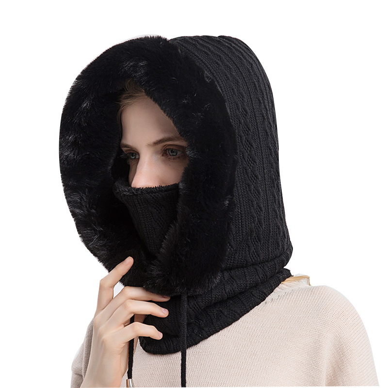 Sonbahar ve kış yabancı peluş şapka kadın açık binicilik kapşonlu kayak şapkası termal maske atkı iki bir arada kalınlaştırılmış şapka_voghion.com