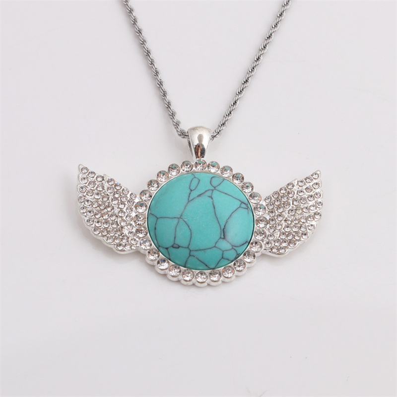 Wholesale New Angel Wing Pendant Turquoise Amethyst Diamond Necklace Nihaojewelry display picture 14