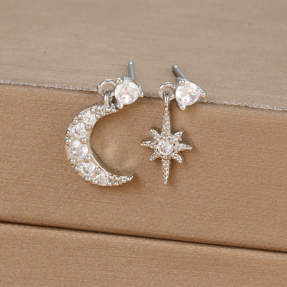 10g Weight 18K Gold Plated Plating Material Zircon Inlay Material Drop Earrings Classification 1 Pair Quantity Daily, Street Occasion Copper Material Star, Moon Pattern Women's Gender Asymmetrical, Plating, Inlay Design IG Style Style 1 Pair Ig Style Star Moon Asymmetrical Plating Inlay Copper Zircon 18k Gold Plated Drop Earrings 3