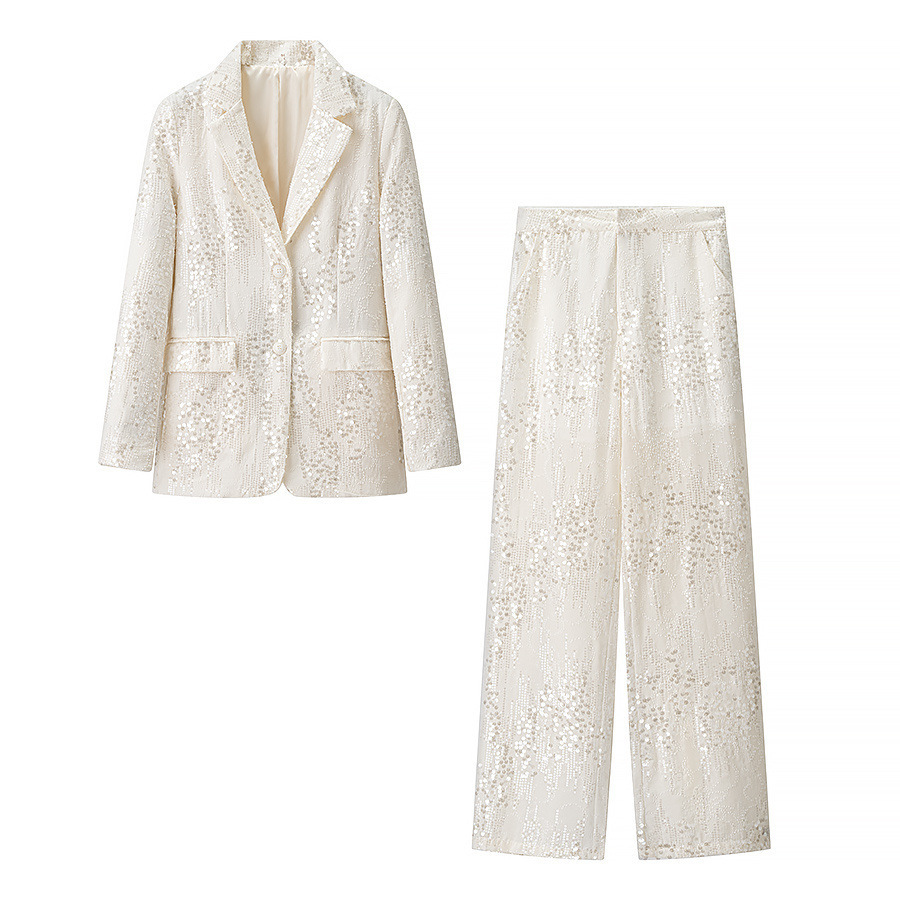 Elegant Sequin Slim Fit Women's Pant Set Spring Autumn Style_voghion.com